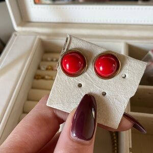 Vintage Red Button Earrings